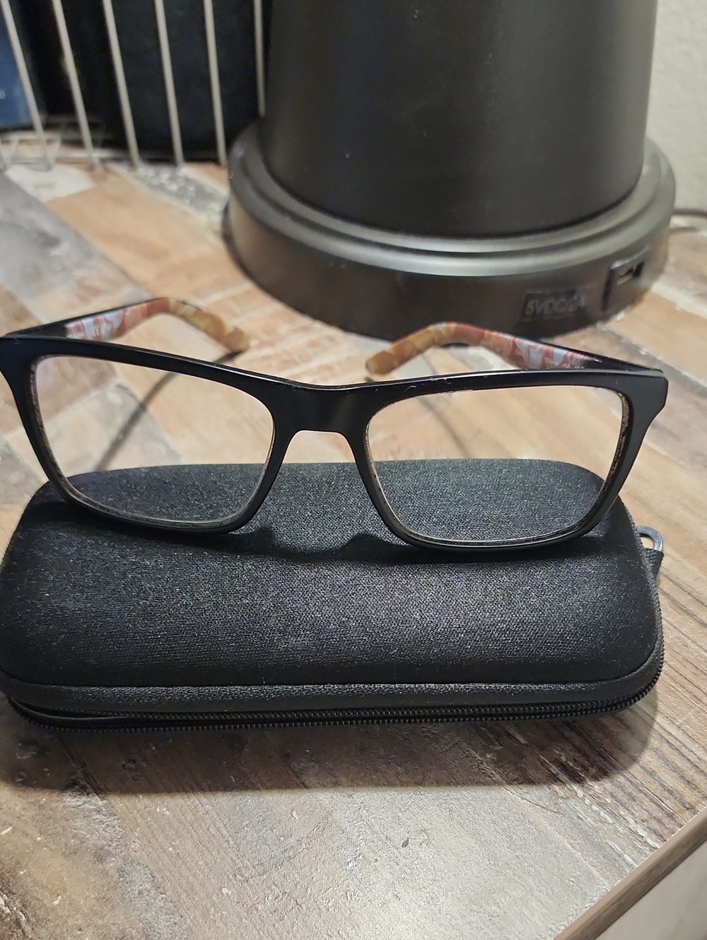 Black Rectangular Dragon Eyeglass Frames with Patterned Temples